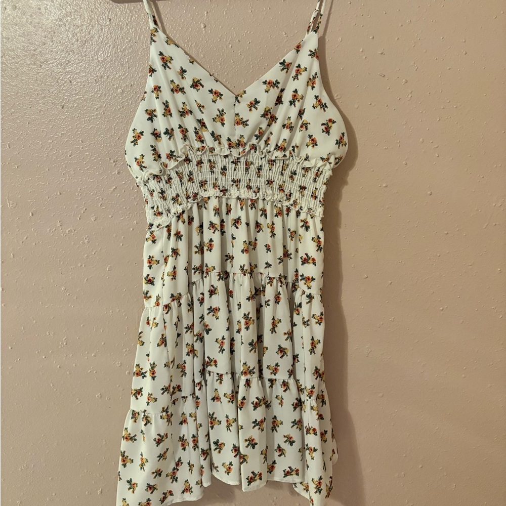 White and multi-coloured floral dress with adjustable straps